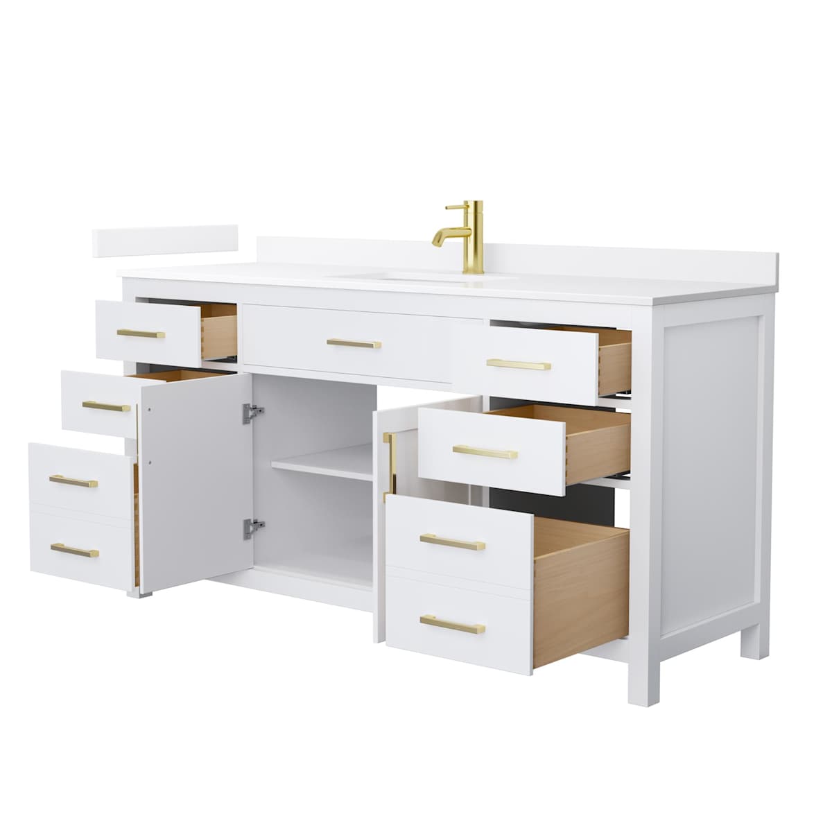 Beckett 66" Free Standing Single Basin Vanity Set with Cabinet and Quartz Vanity Top