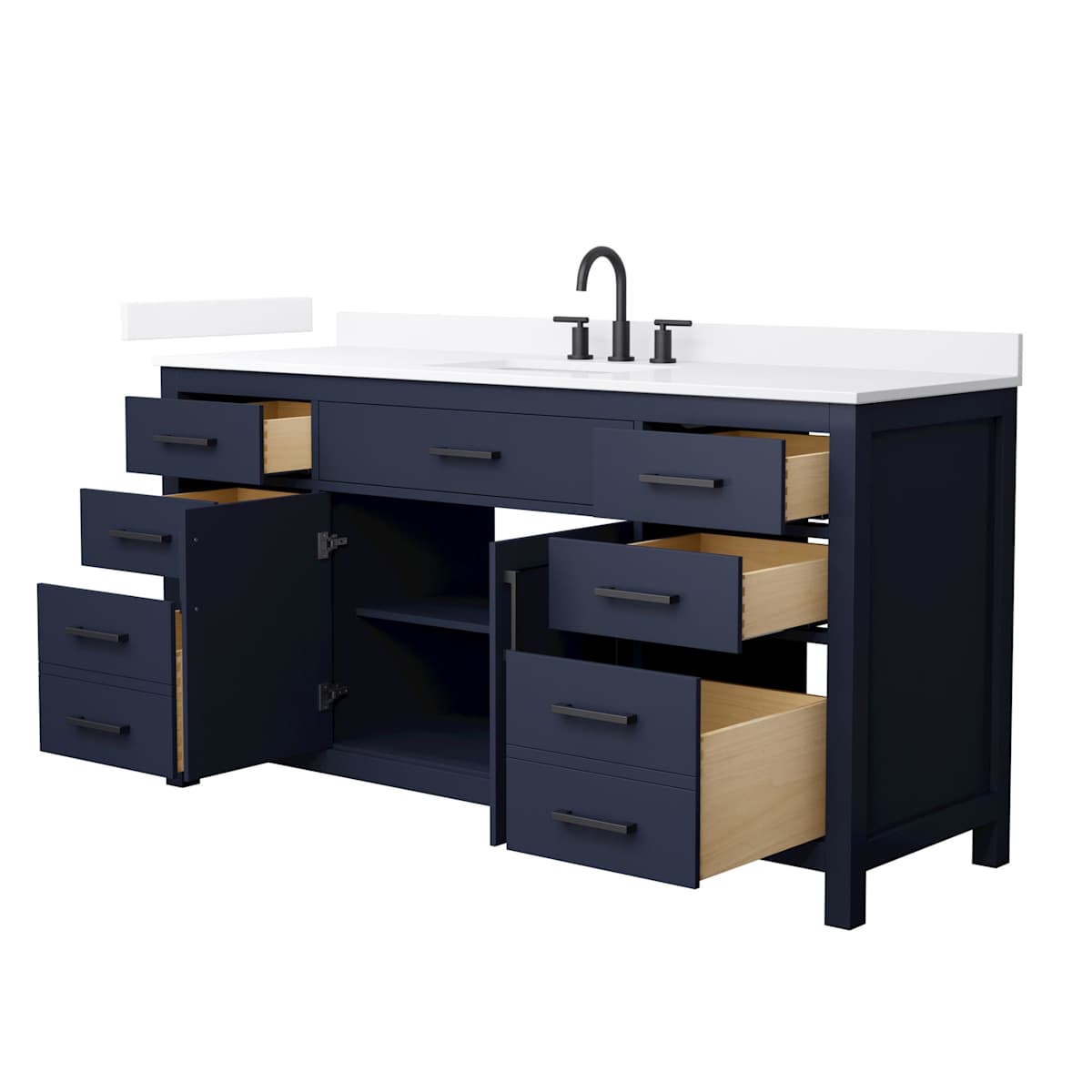 Beckett 66" Free Standing Single Basin Vanity Set with Cabinet and Quartz Vanity Top