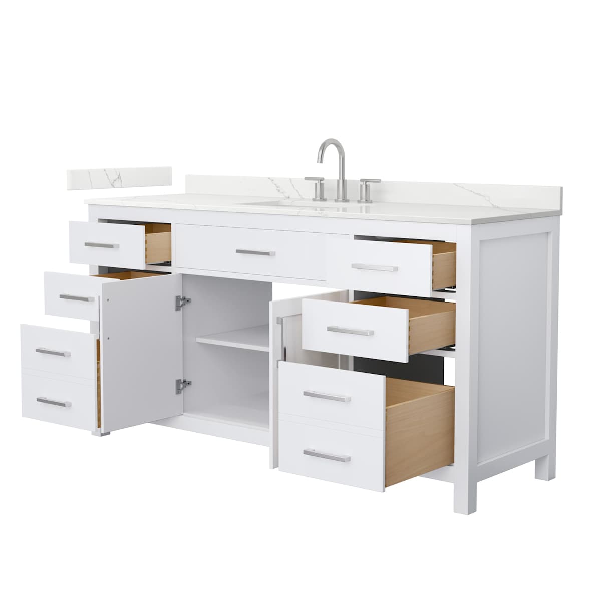 Beckett 66" Free Standing Single Basin Vanity Set with Cabinet and Quartz Vanity Top