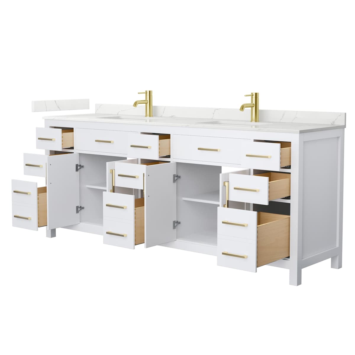 Beckett 84" Free Standing Double Basin Vanity Set with Cabinet and Quartz Vanity Top