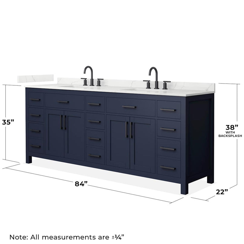 Beckett 84" Free Standing Double Basin Vanity Set with Cabinet and Quartz Vanity Top - image 5
