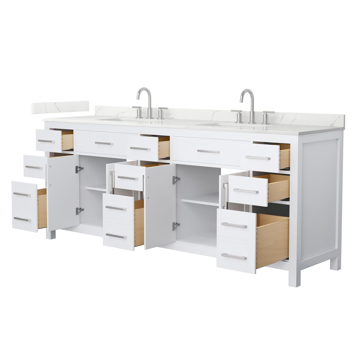 Beckett 84" Free Standing Double Basin Vanity Set with Cabinet and Quartz Vanity Top
