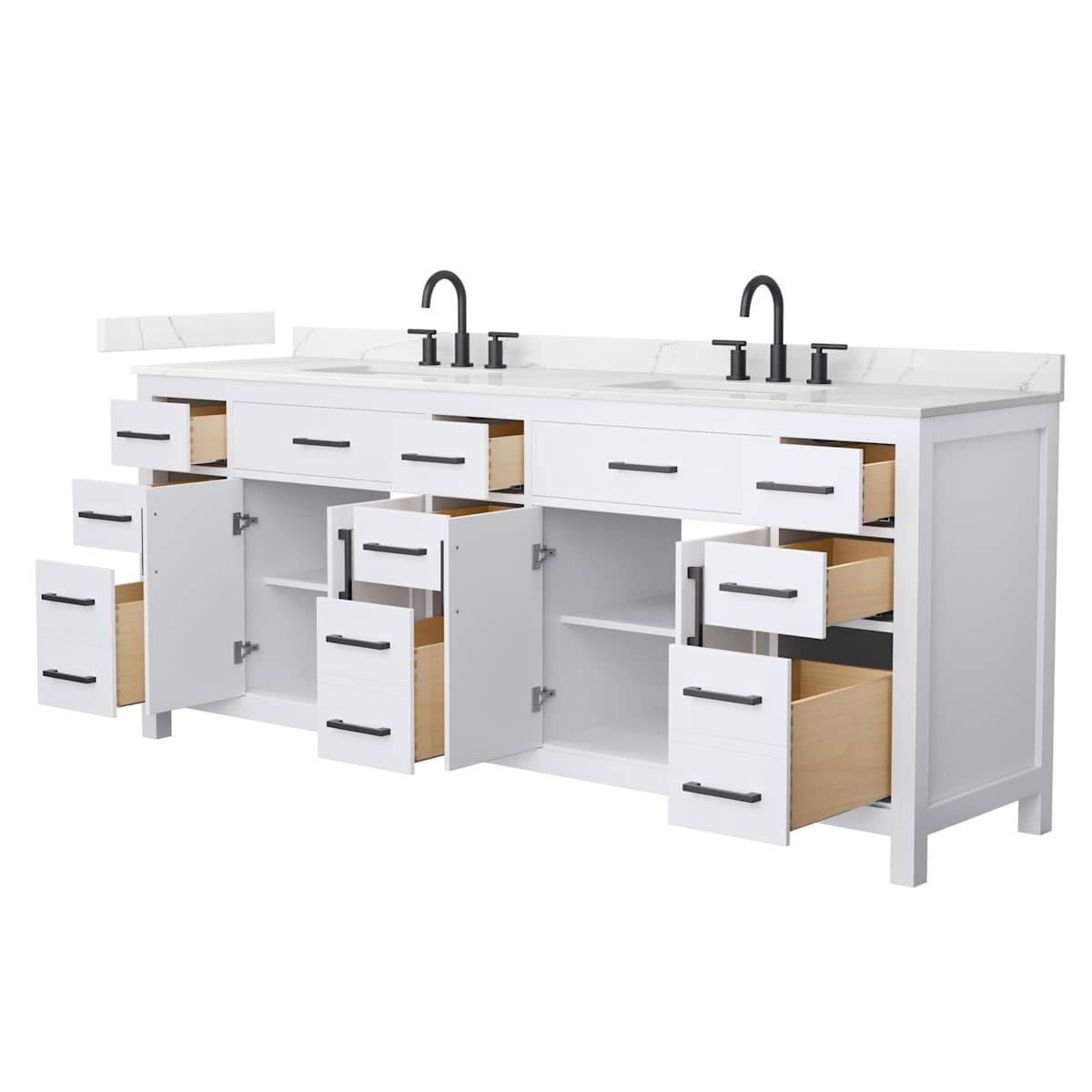 Beckett 84" Free Standing Double Basin Vanity Set with Cabinet and Quartz Vanity Top