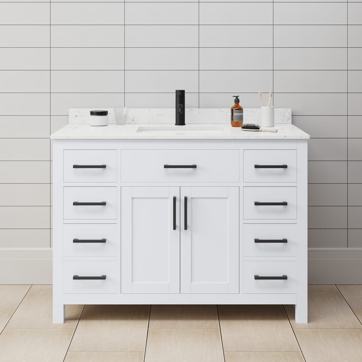 Beckett 48" Free Standing Single Basin Vanity Set with Cabinet and Cultured Marble Vanity Top