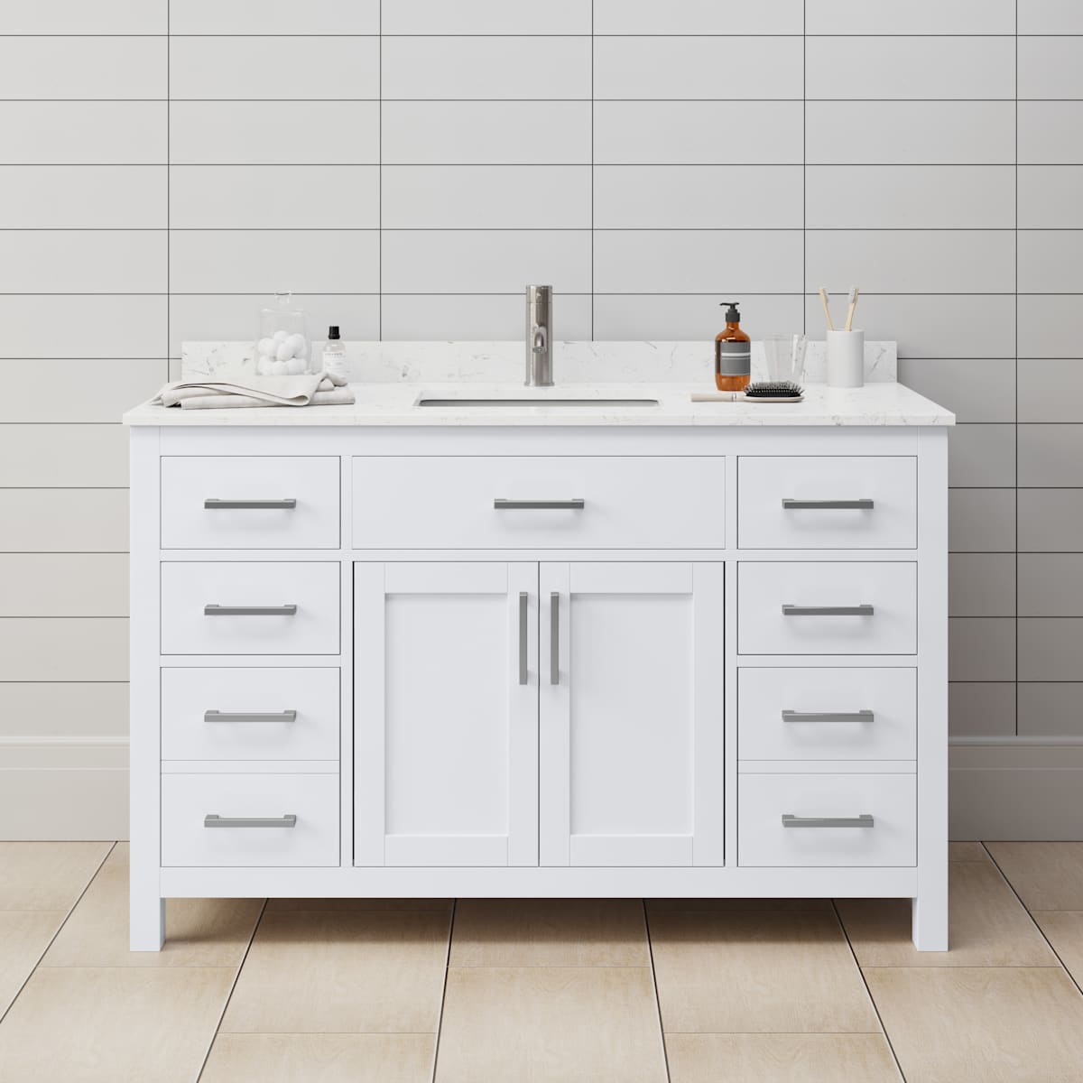 Beckett 54" Free Standing Single Basin Vanity Set with Cabinet and Cultured Marble Vanity Top