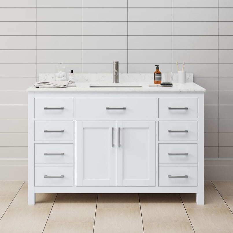 Beckett 54" Free Standing Single Basin Vanity Set with Cabinet and Cultured Marble Vanity Top - image 1