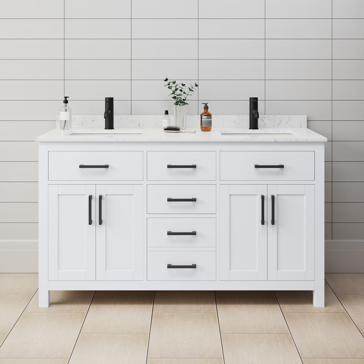 Beckett 60" Free Standing Double Basin Vanity Set with Cabinet and Cultured Marble Vanity Top