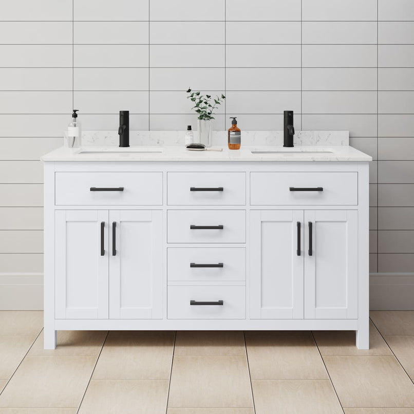 Beckett 60" Free Standing Double Basin Vanity Set with Cabinet and Cultured Marble Vanity Top - image 1