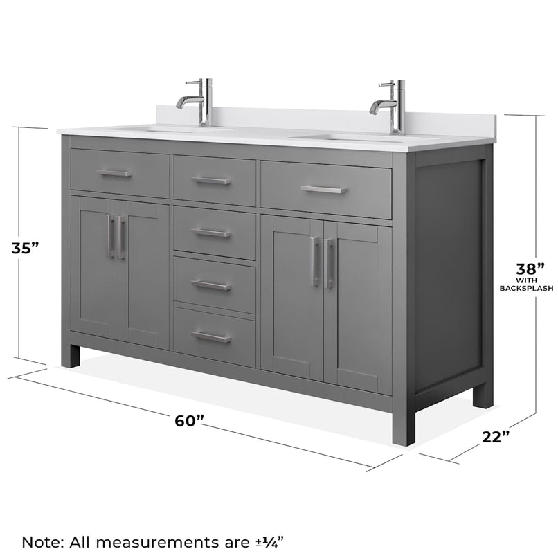 Beckett 60" Free Standing Double Basin Vanity Set with Wood Cabinet and Cultured Marble Vanity Top - image 5