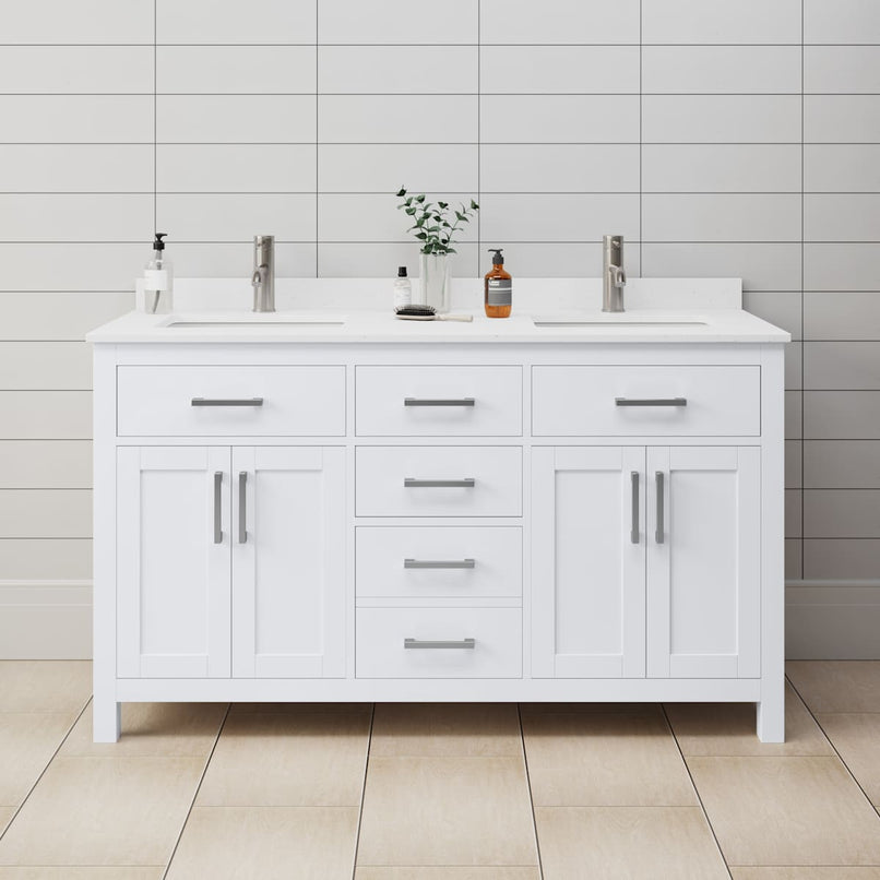 Beckett 60" Free Standing Double Basin Vanity Set with Wood Cabinet and Cultured Marble Vanity Top - image 1