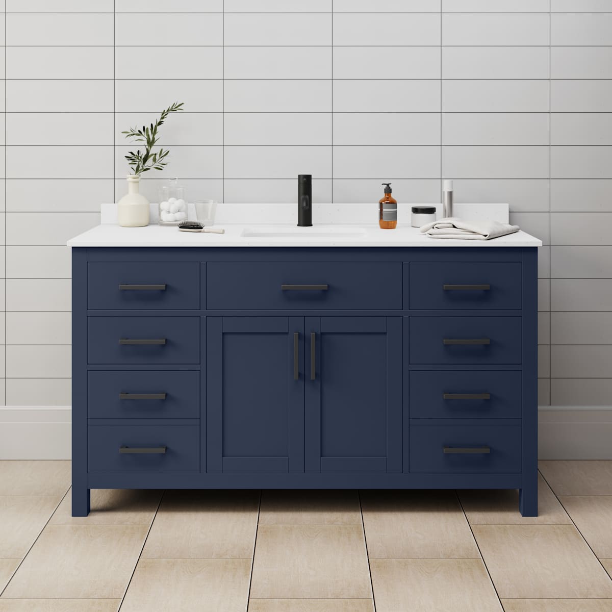 Beckett 60" Free Standing Single Basin Vanity Set with Cabinet and Cultured Marble Vanity Top
