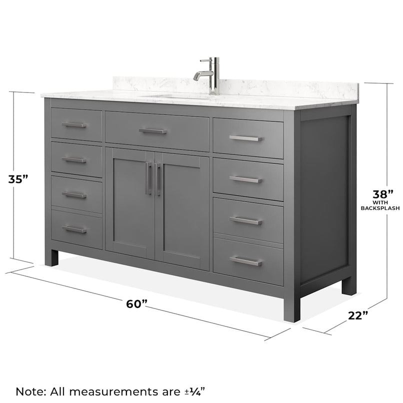 Beckett 60" Free Standing Single Basin Vanity Set with Wood Cabinet and Cultured Marble Vanity Top - image 5