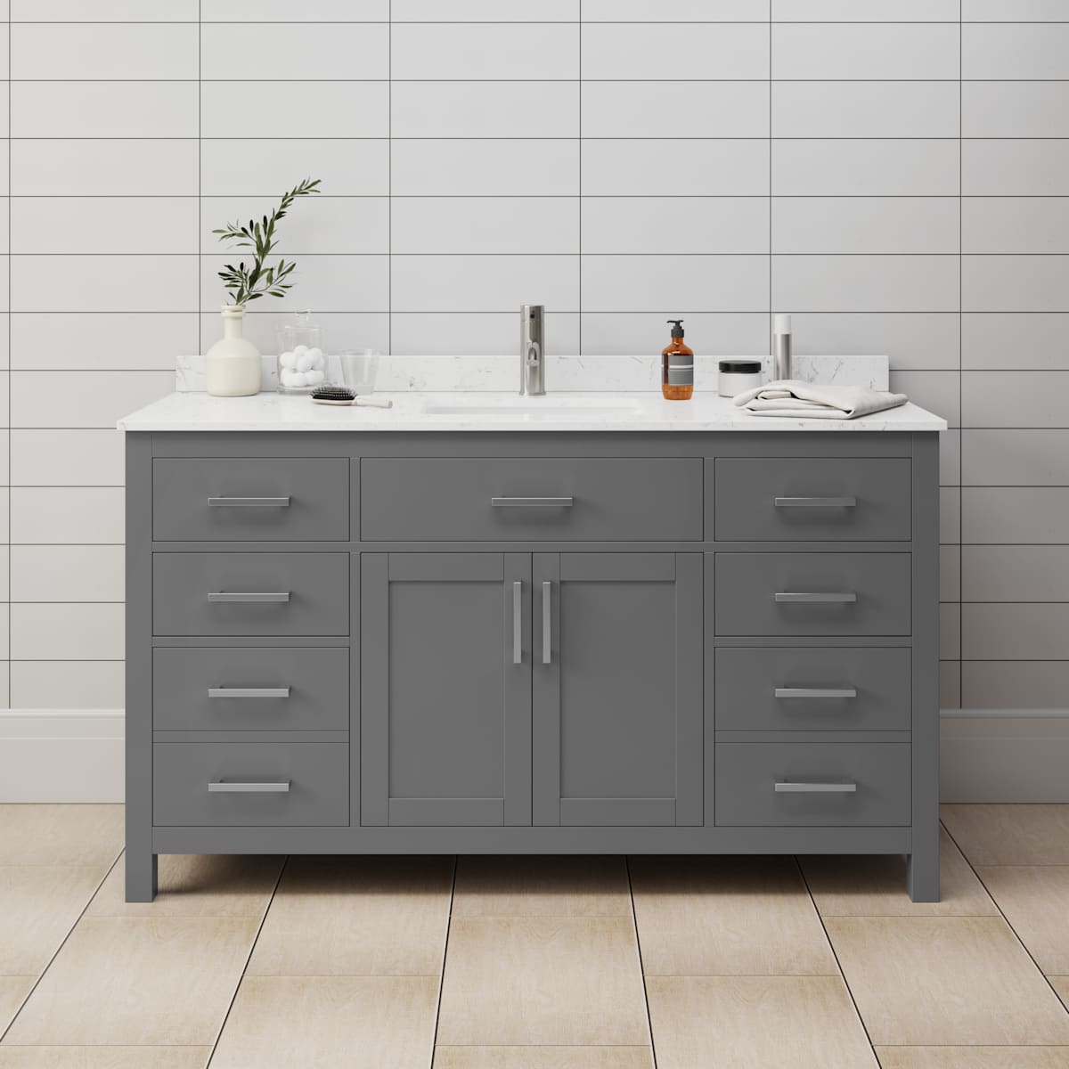 Beckett 60" Free Standing Single Basin Vanity Set with Wood Cabinet and Cultured Marble Vanity Top - image 1