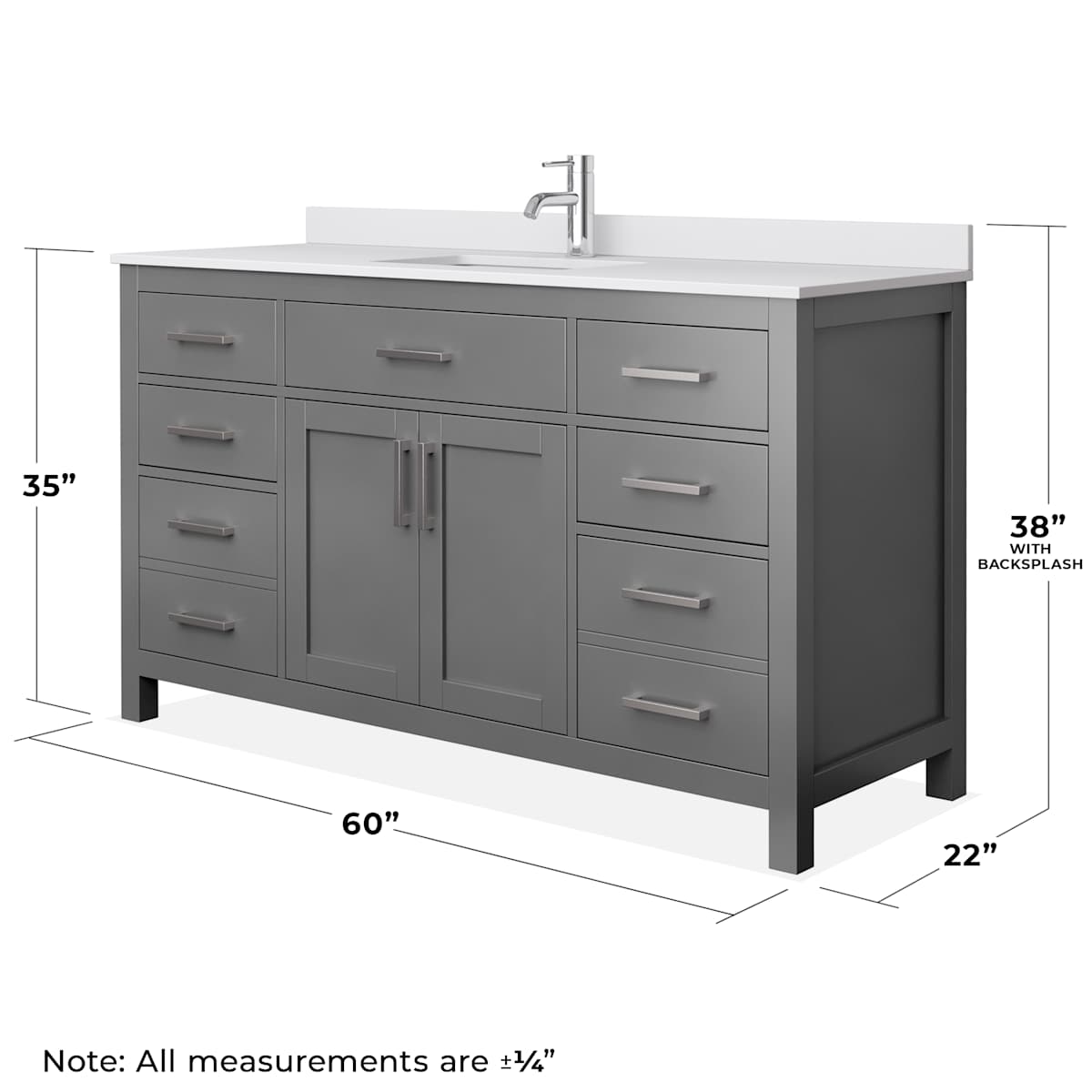 Beckett 60" Free Standing Single Basin Vanity Set with Wood Cabinet and Cultured Marble Vanity Top