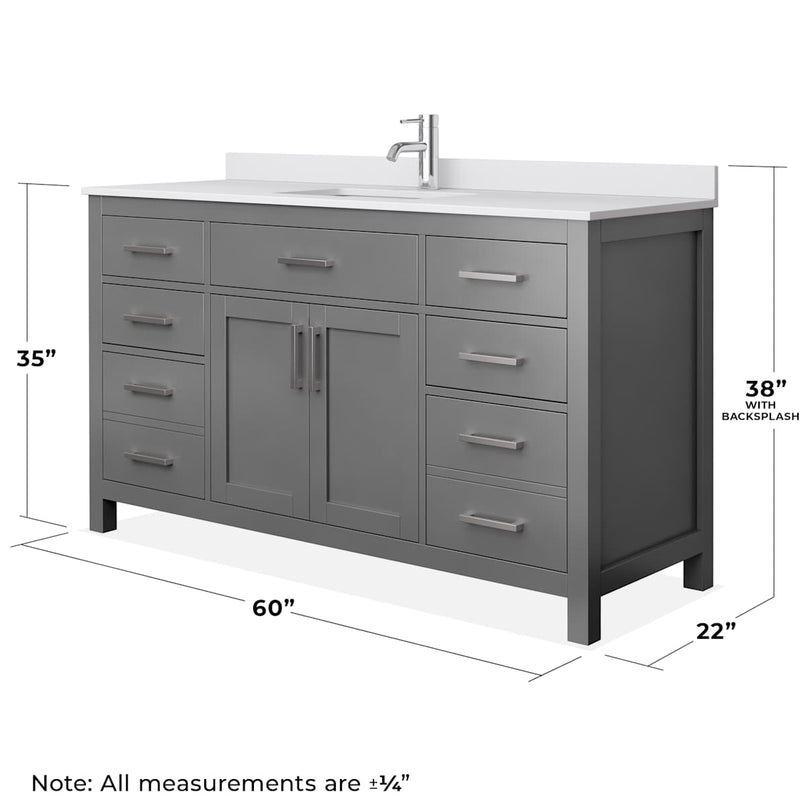 Beckett 60" Free Standing Single Basin Vanity Set with Wood Cabinet and Cultured Marble Vanity Top - image 5