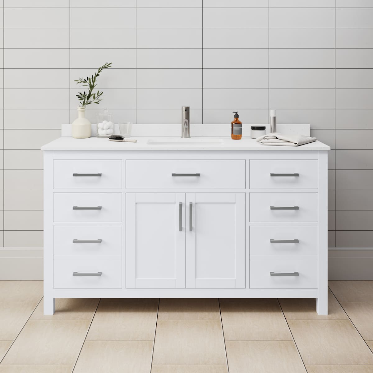 Beckett 60" Free Standing Single Basin Vanity Set with Wood Cabinet and Cultured Marble Vanity Top
