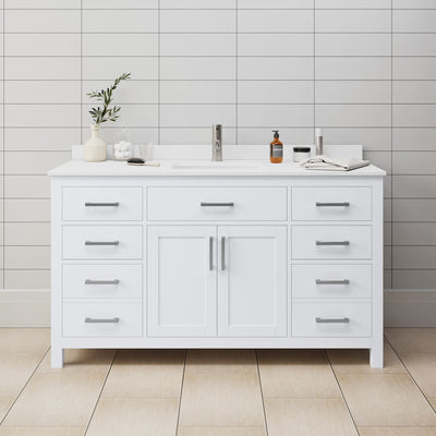 Beckett 60" Free Standing Single Basin Vanity Set with Wood Cabinet and Cultured Marble Vanity Top - image 1