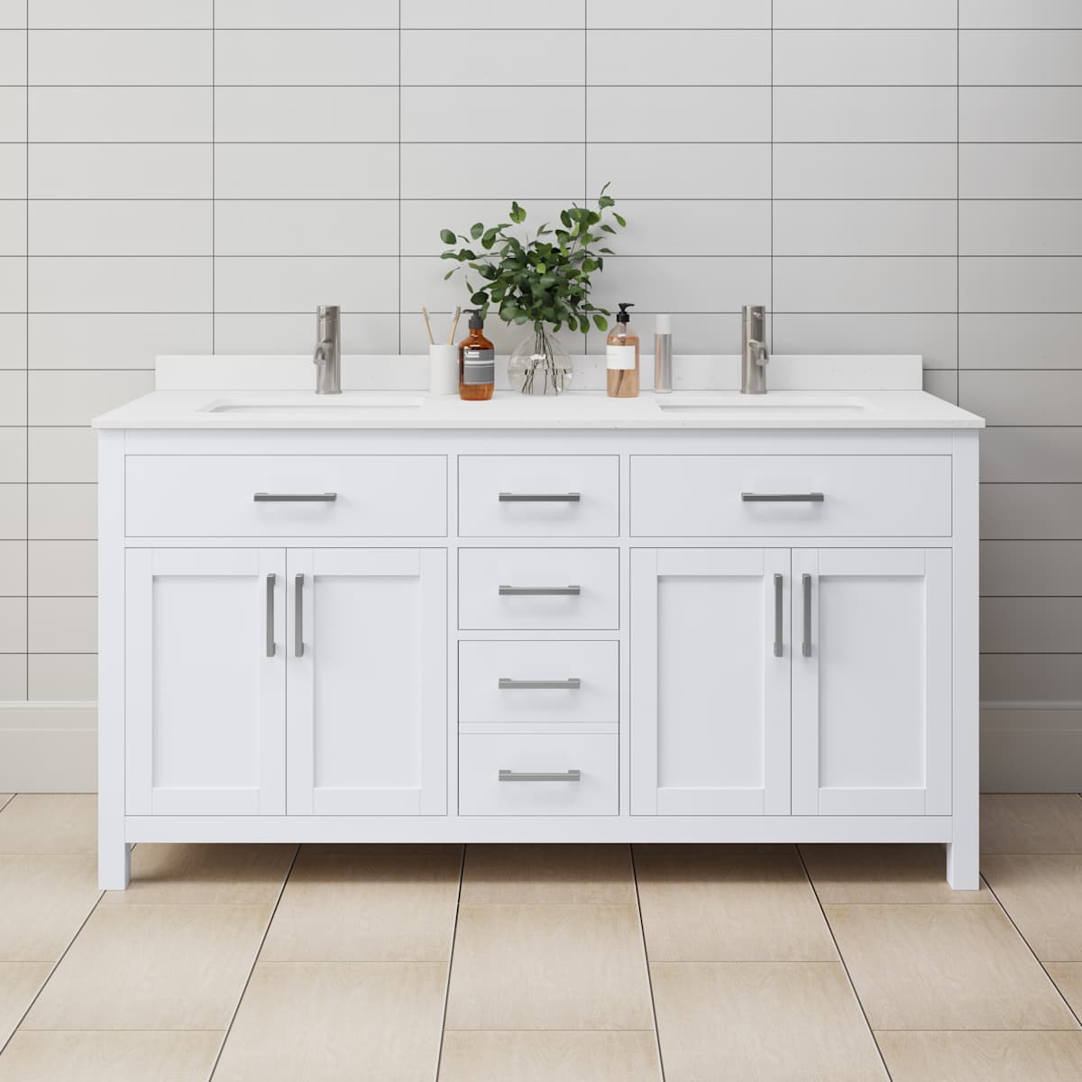 Beckett 66" Free Standing Double Basin Vanity Set with Cabinet and Cultured Marble Vanity Top
