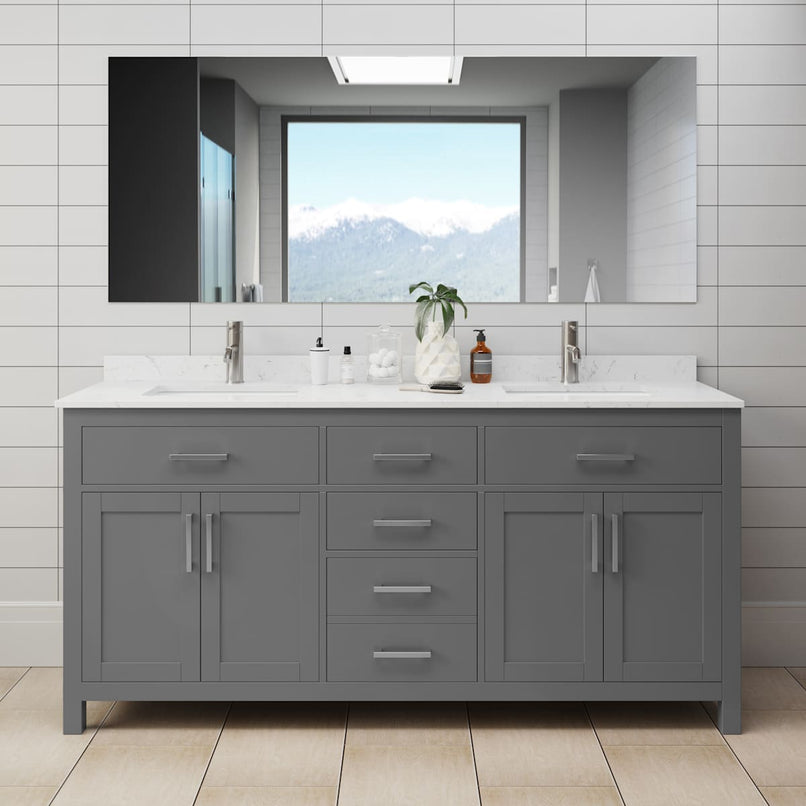 Beckett 72" Free Standing Double Basin Vanity Set with Wood Cabinet and Cultured Marble Vanity Top - image 1