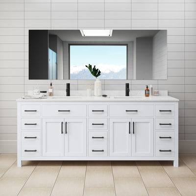 Beckett 84" Free Standing Double Basin Vanity Set with Cabinet and Cultured Marble Vanity Top - image 1