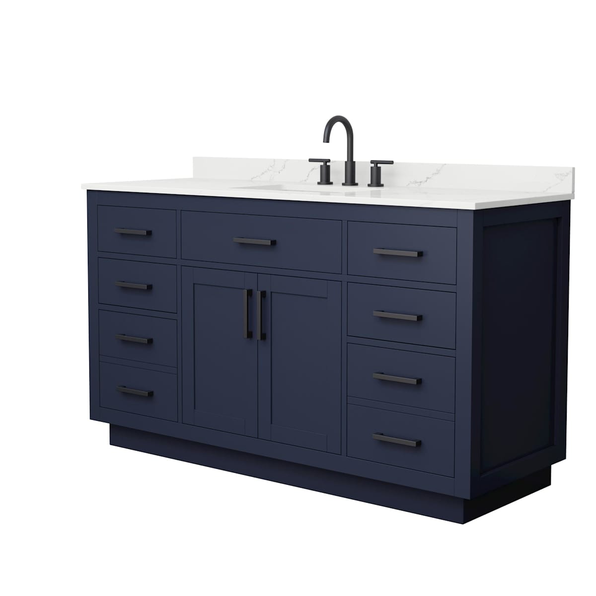 Beckett TK 60" Free Standing Single Basin Vanity Set with Cabinet and Quartz Vanity Top