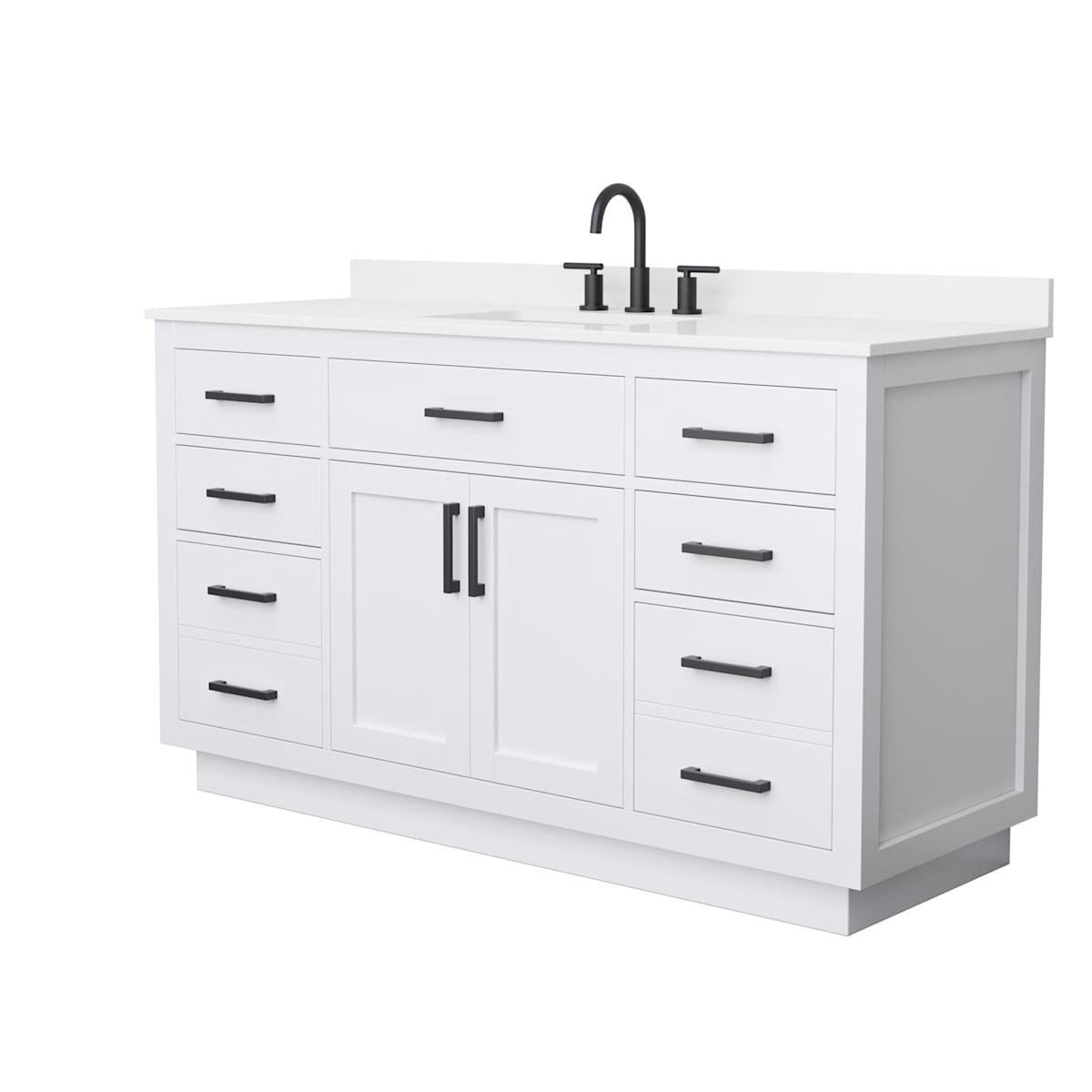 Beckett TK 60" Free Standing Single Basin Vanity Set with Cabinet and Quartz Vanity Top