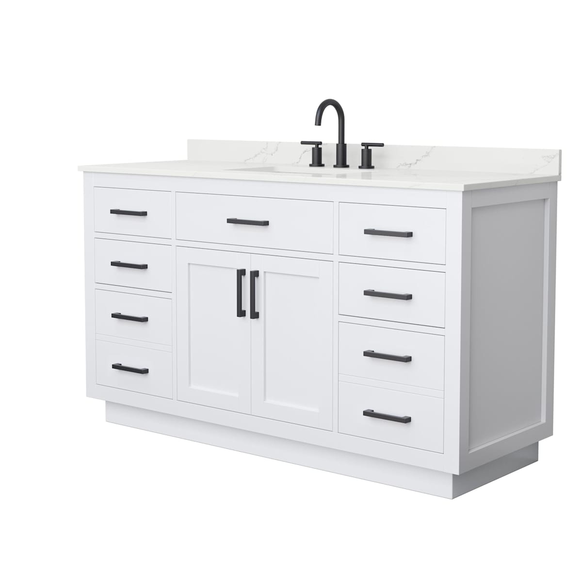 Beckett TK 60" Free Standing Single Basin Vanity Set with Cabinet and Quartz Vanity Top