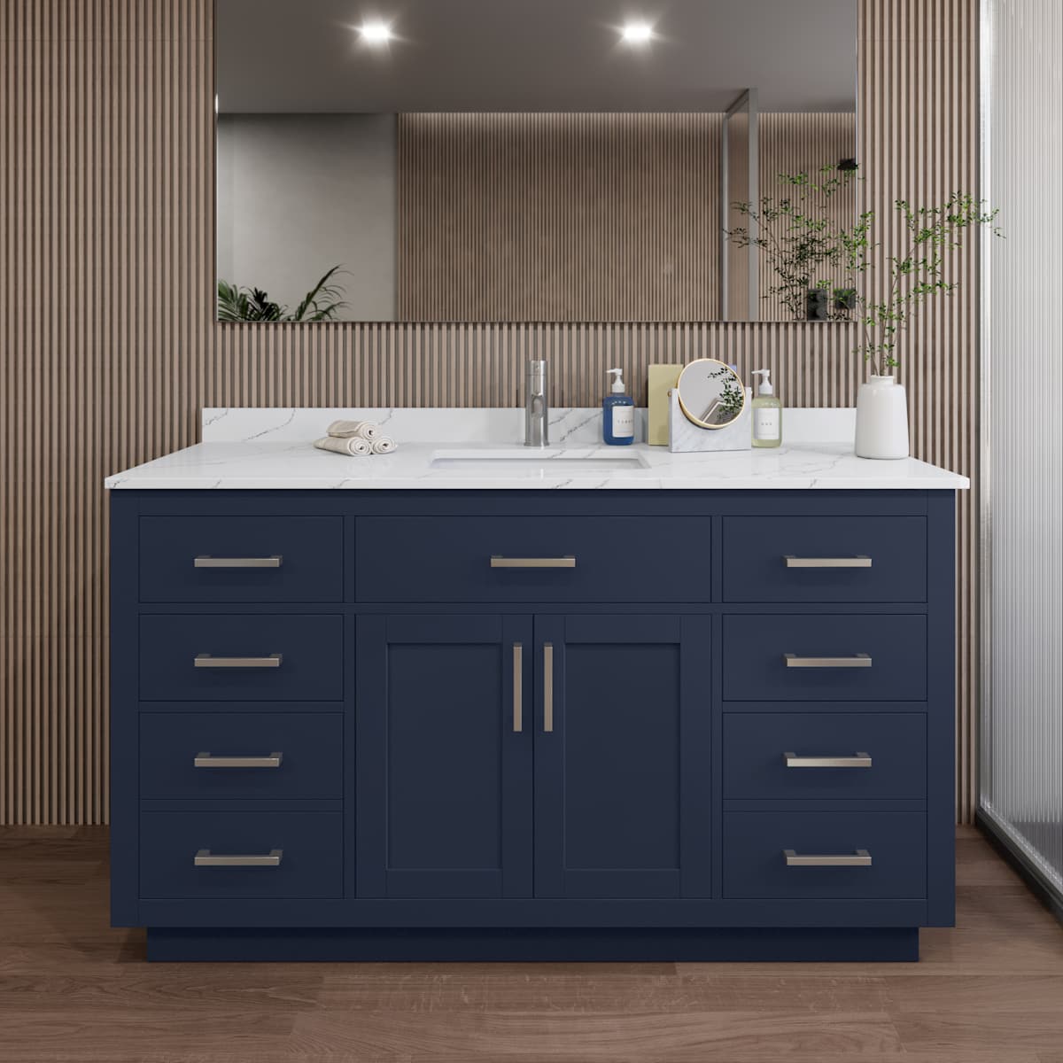 Beckett TK 60" Free Standing Single Basin Vanity Set with Cabinet and Quartz Vanity Top