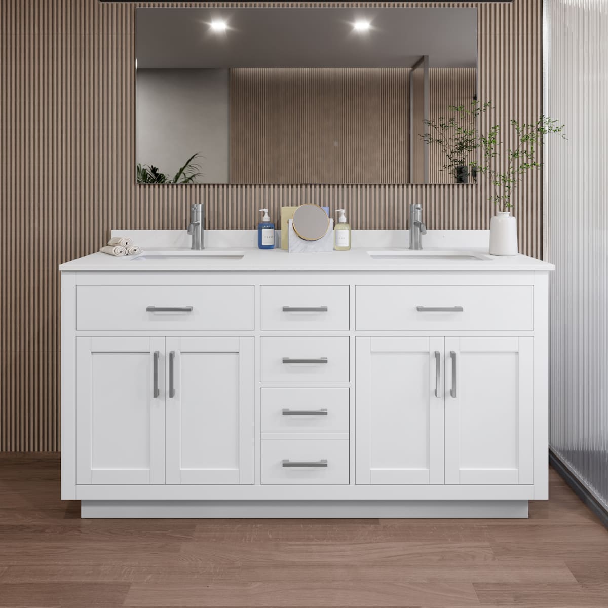 Beckett TK 66" Free Standing Double Basin Vanity Set with Cabinet and Cultured Marble Vanity Top