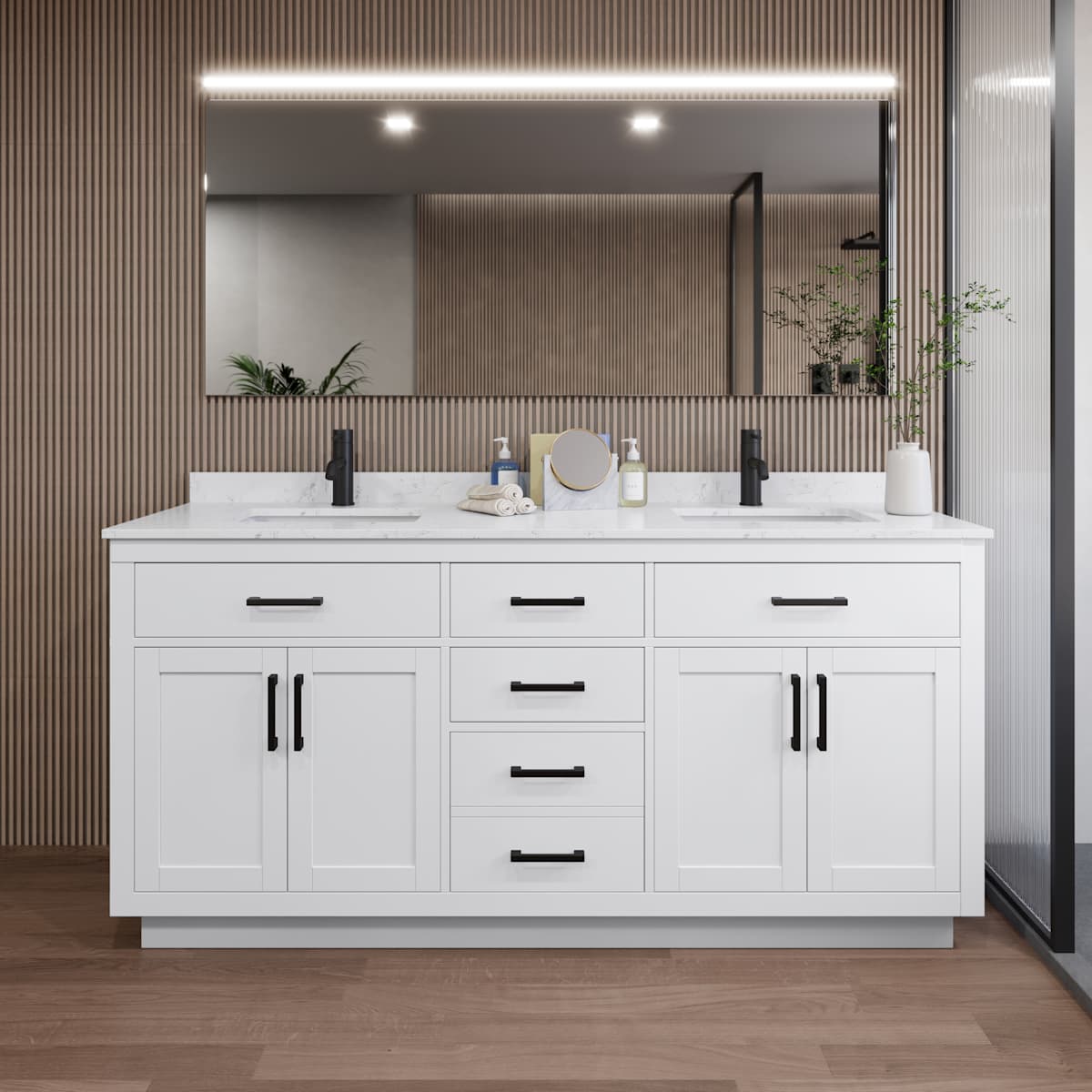Beckett TK 72" Free Standing Double Basin Vanity Set with Cabinet and Cultured Marble Vanity Top