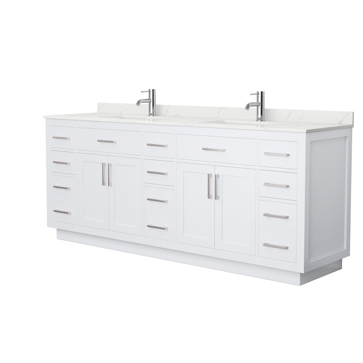 Beckett TK 84" Free Standing Double Basin Vanity Set with Cabinet and Quartz Vanity Top