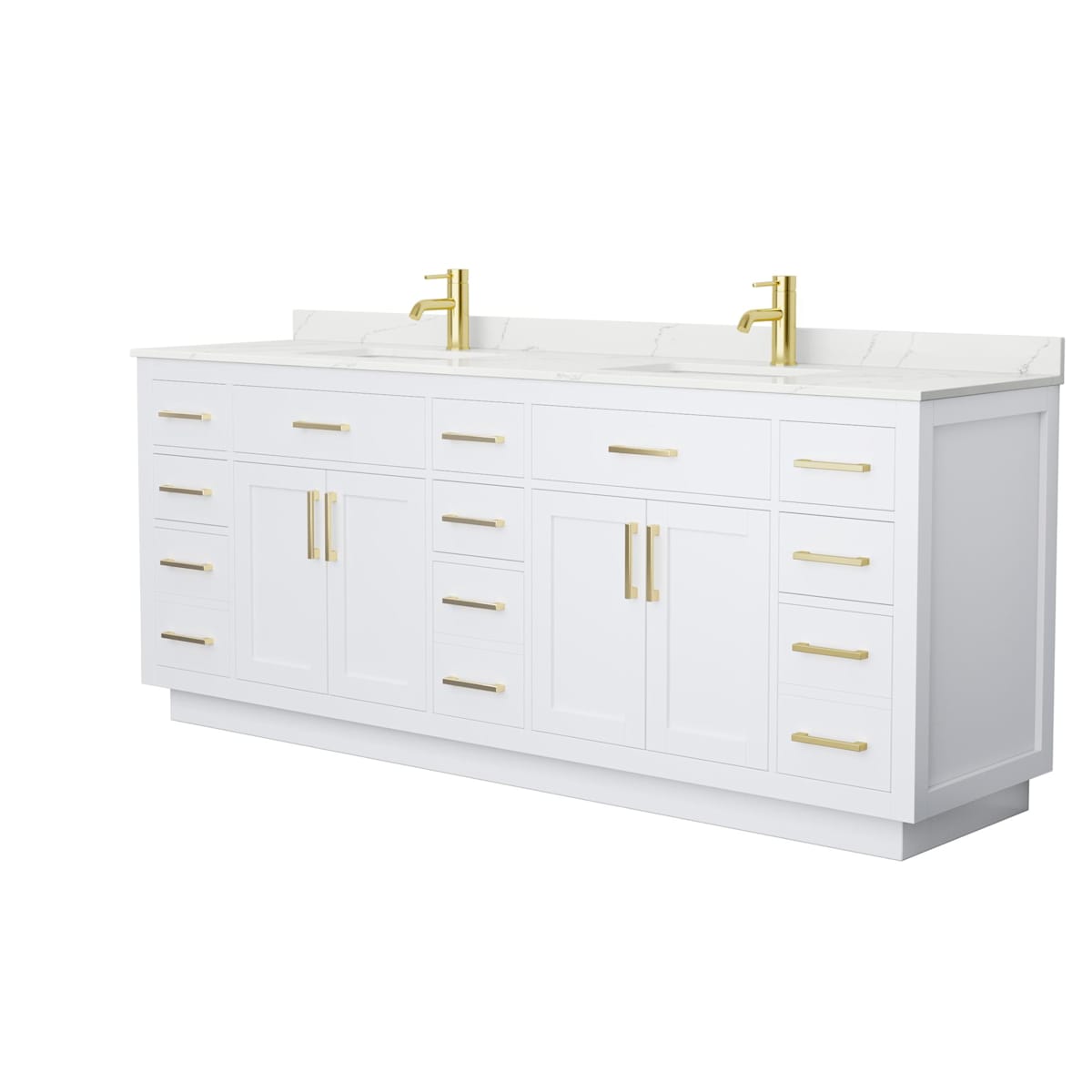 Beckett TK 84" Free Standing Double Basin Vanity Set with Cabinet and Quartz Vanity Top