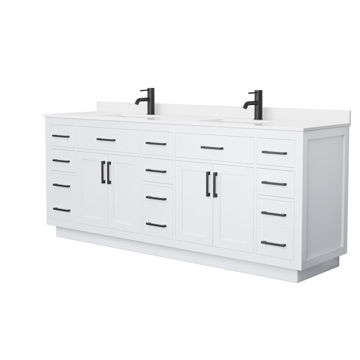 Beckett TK 84" Free Standing Double Basin Vanity Set with Cabinet and Quartz Vanity Top