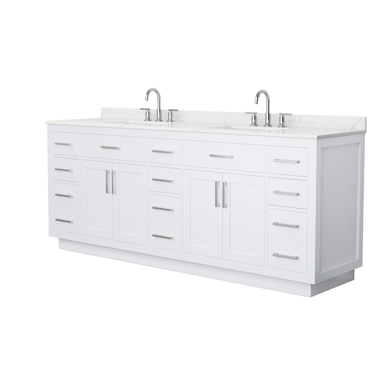 Beckett TK 84" Free Standing Double Basin Vanity Set with Cabinet and Quartz Vanity Top