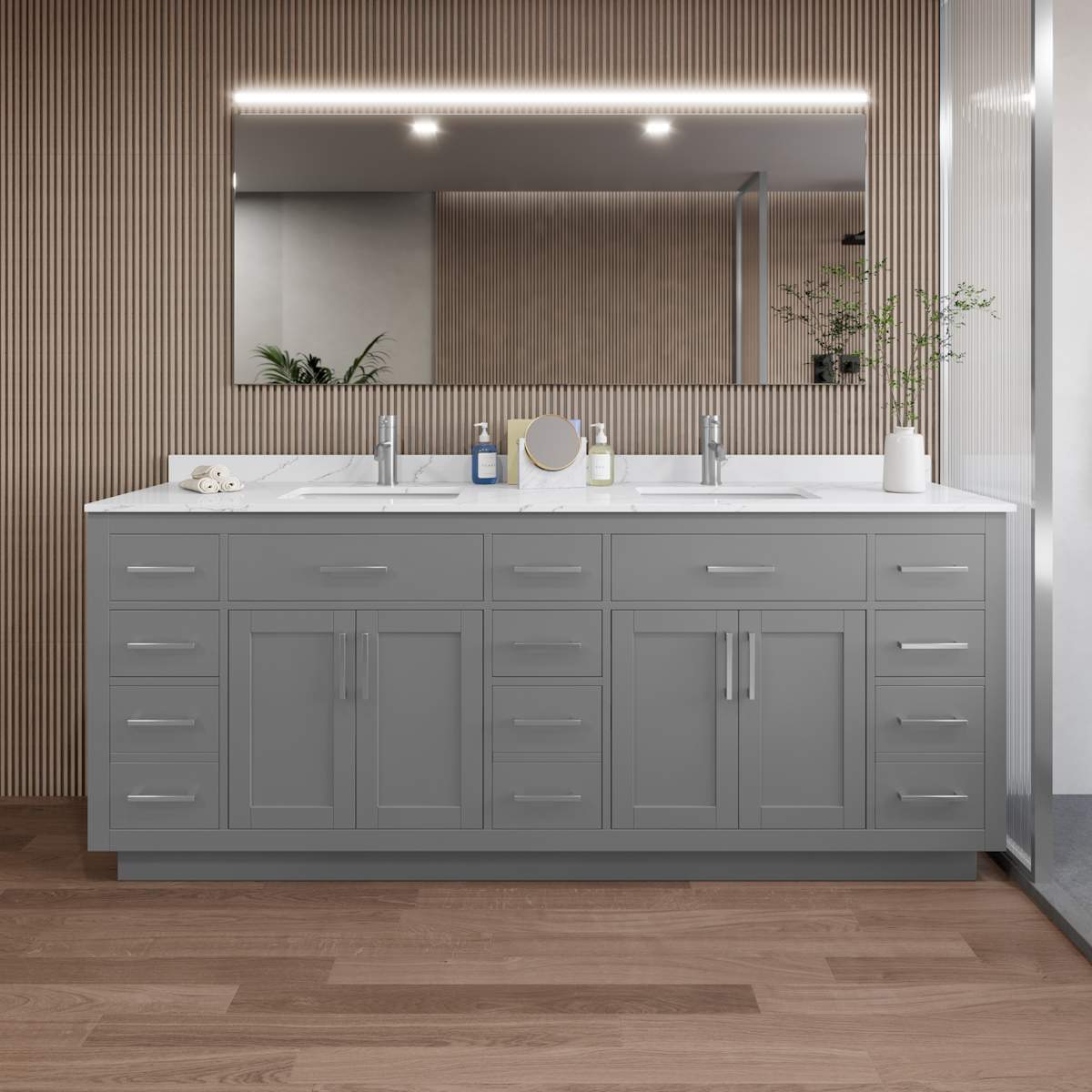 Beckett TK 84" Free Standing Double Basin Vanity Set with Cabinet and Quartz Vanity Top - image 1