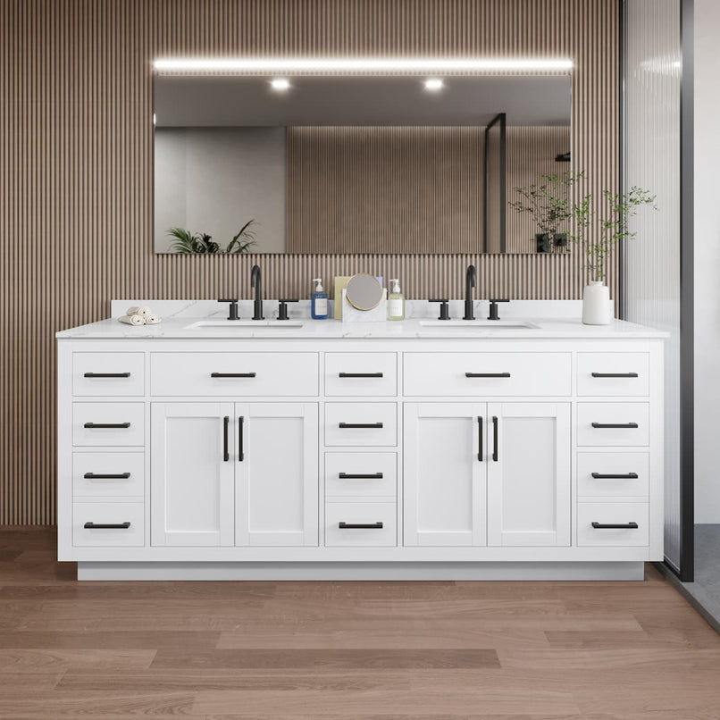 Beckett TK 84" Free Standing Double Basin Vanity Set with Cabinet and Quartz Vanity Top - image 1