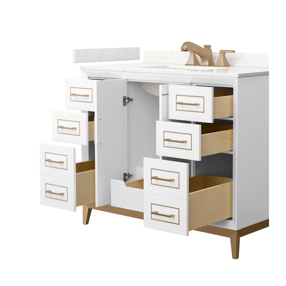 Marlena 42" Free Standing Single Basin Vanity Set with Cabinet and Quartz Vanity Top