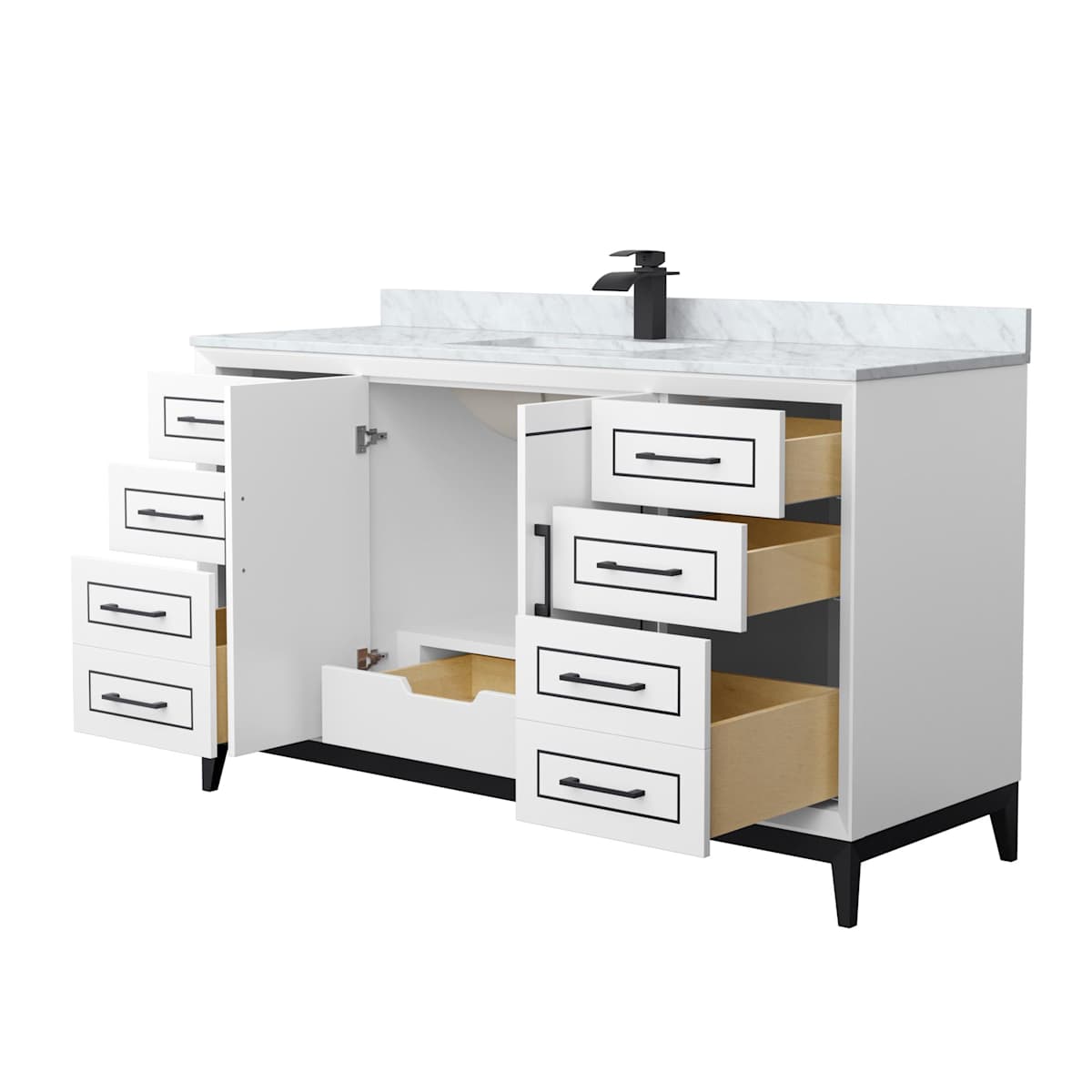 Marlena 60" Free Standing Single Basin Vanity Set with Cabinet and Marble Vanity Top