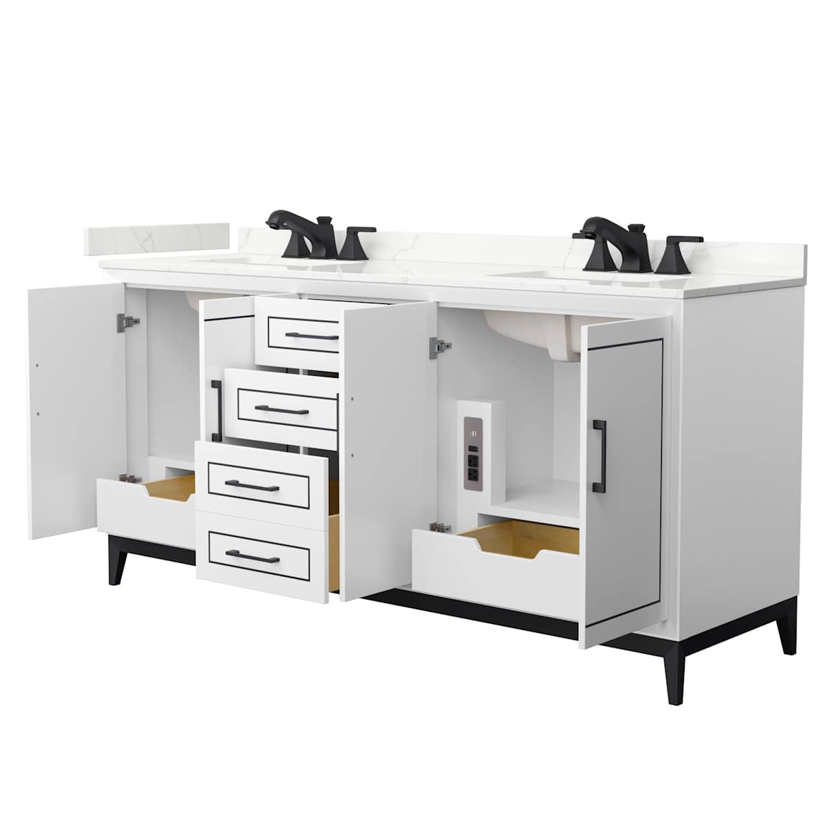 Marlena 72" Free Standing Double Basin Vanity Set with Cabinet and Quartz Vanity Top