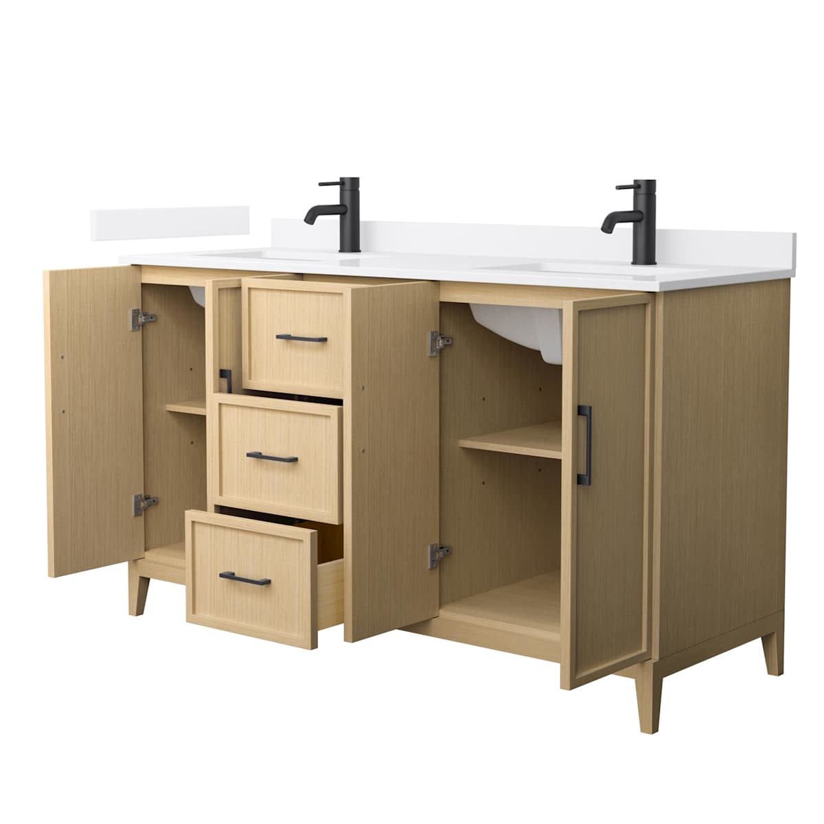 Elan 60" Free Standing Double Basin Vanity Set with Cabinet and Quartz Vanity Top