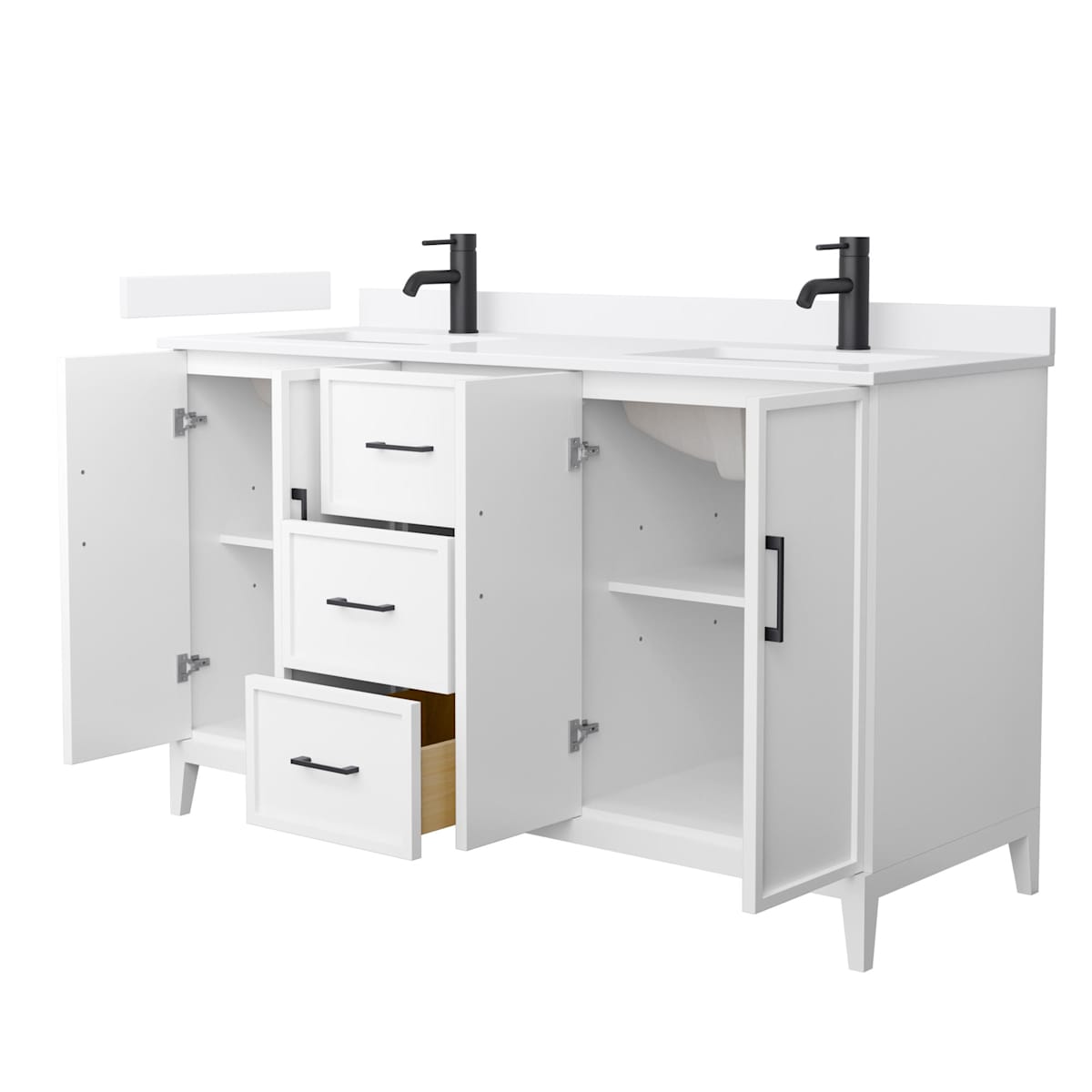 Elan 60" Free Standing Double Basin Vanity Set with Cabinet and Quartz Vanity Top