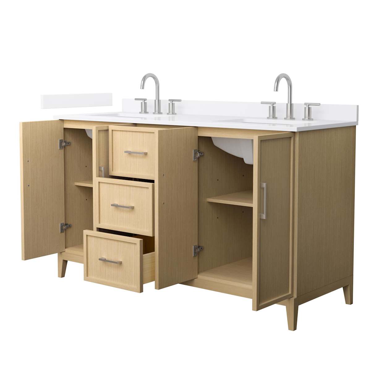 Elan 60" Free Standing Double Basin Vanity Set with Cabinet and Quartz Vanity Top