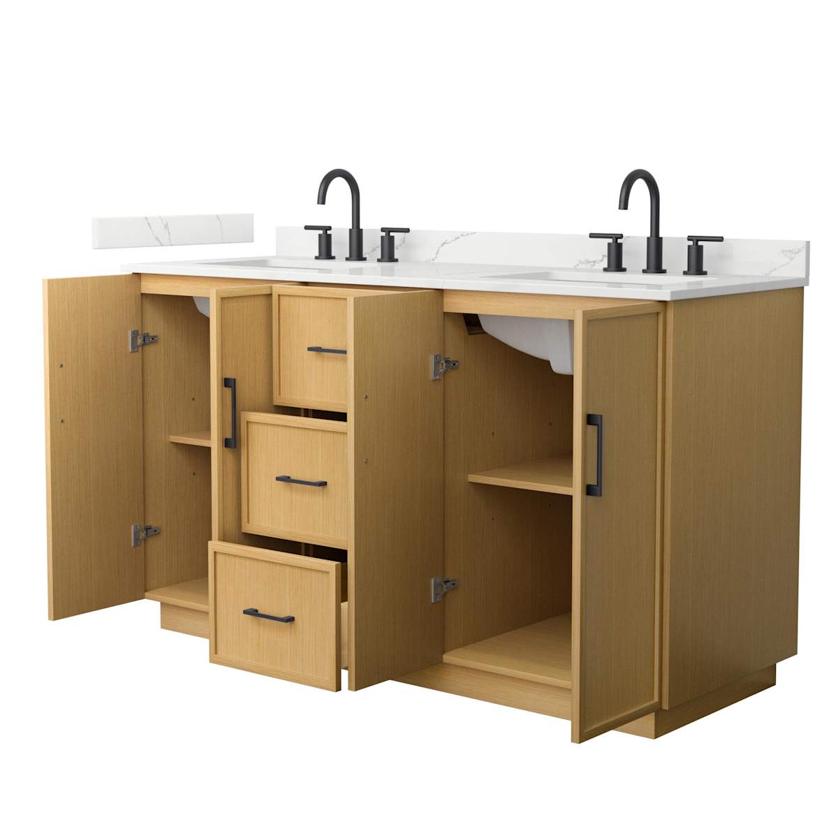 Elan TK 60" Free Standing Double Basin Vanity Set with Cabinet and Quartz Vanity Top