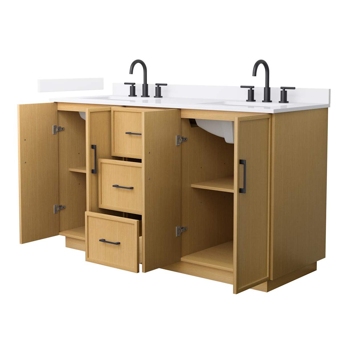 Elan TK 60" Free Standing Double Basin Vanity Set with Cabinet and Quartz Vanity Top