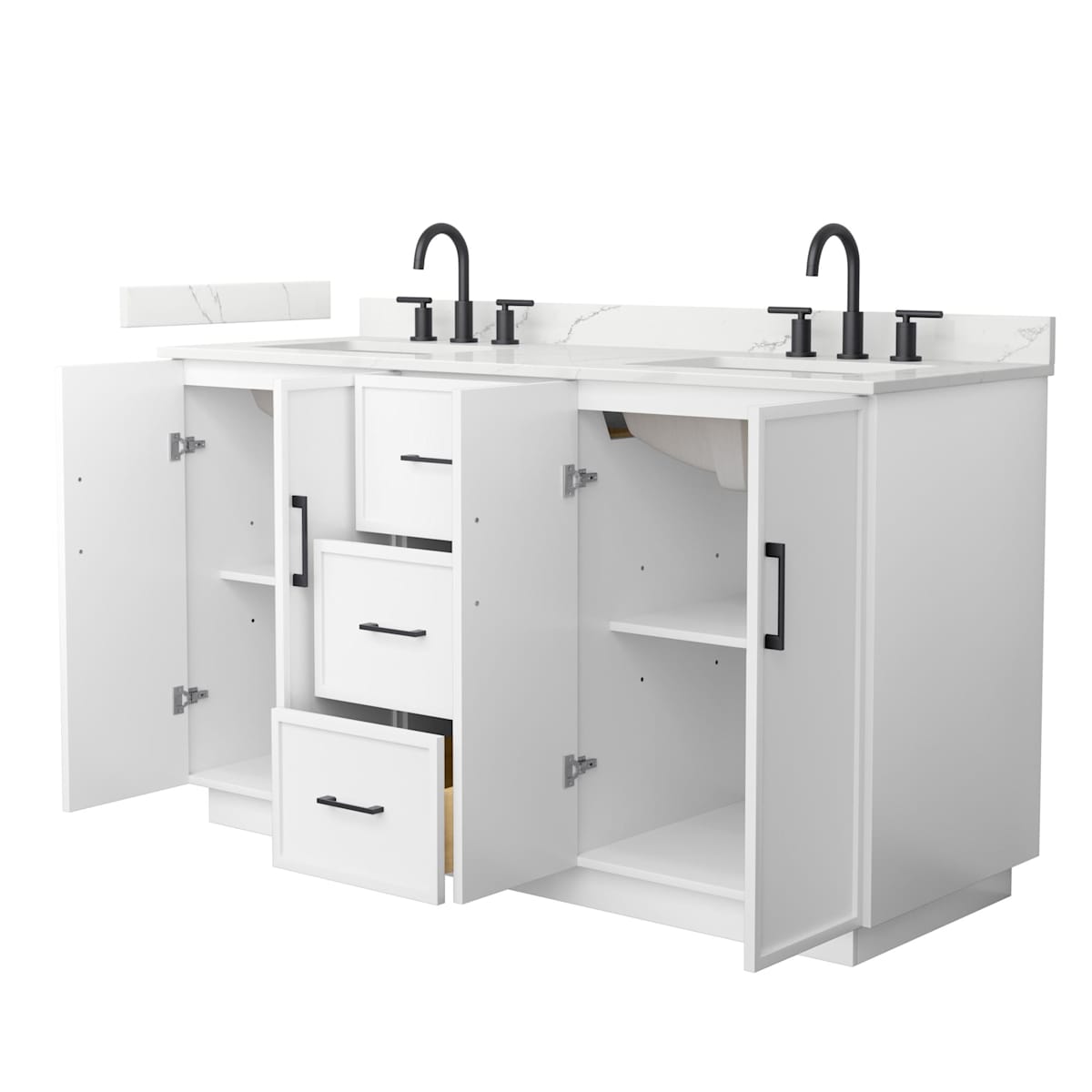 Elan TK 60" Free Standing Double Basin Vanity Set with Cabinet and Quartz Vanity Top