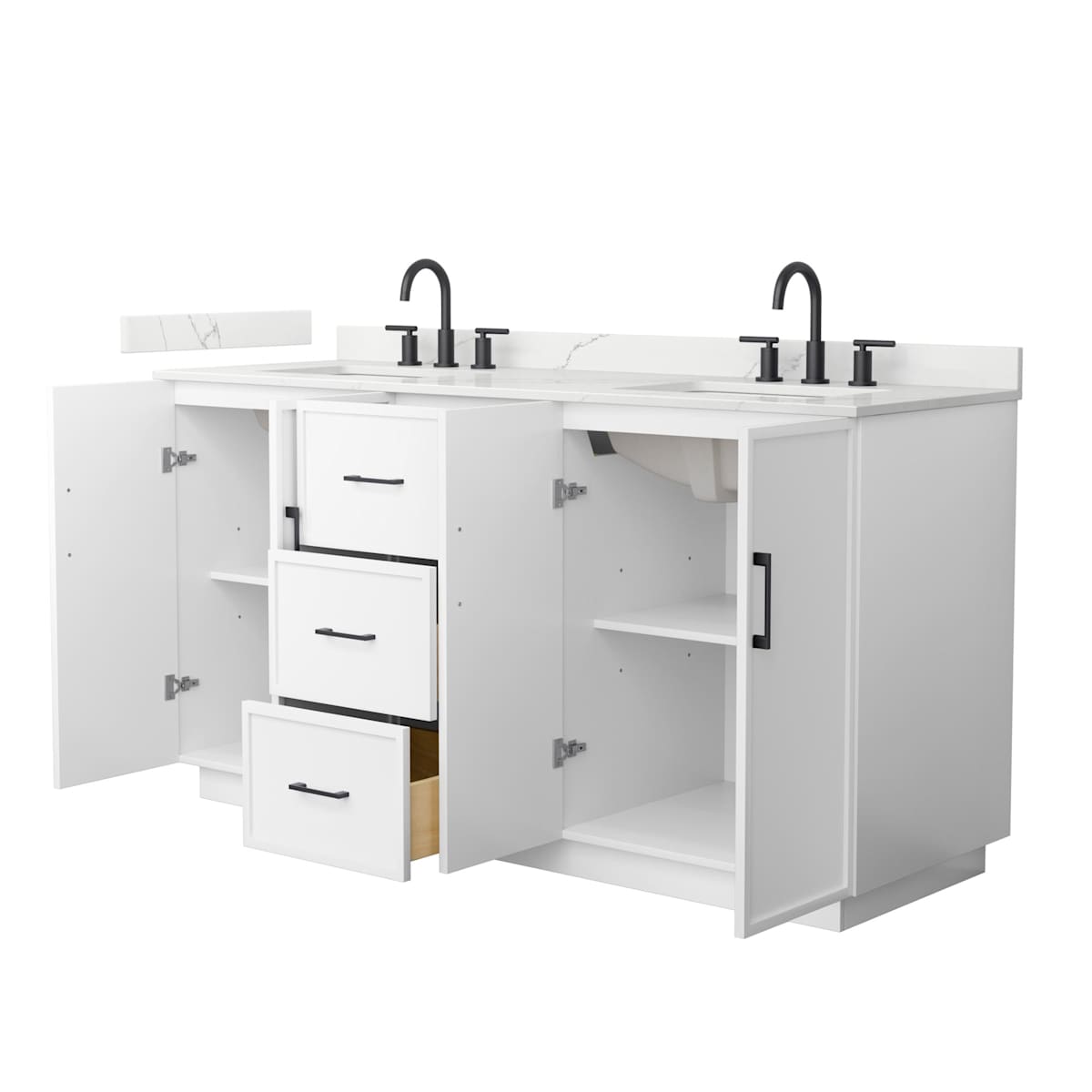 Elan TK 66" Free Standing Double Basin Vanity Set with Cabinet and Quartz Vanity Top