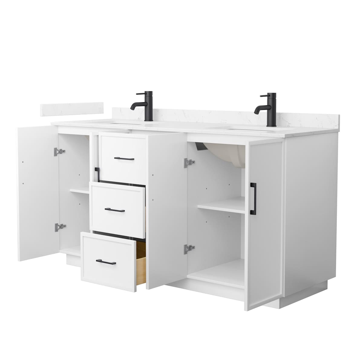 Elan TK 66" Free Standing Double Basin Vanity Set with Cabinet and Cultured Marble Vanity Top