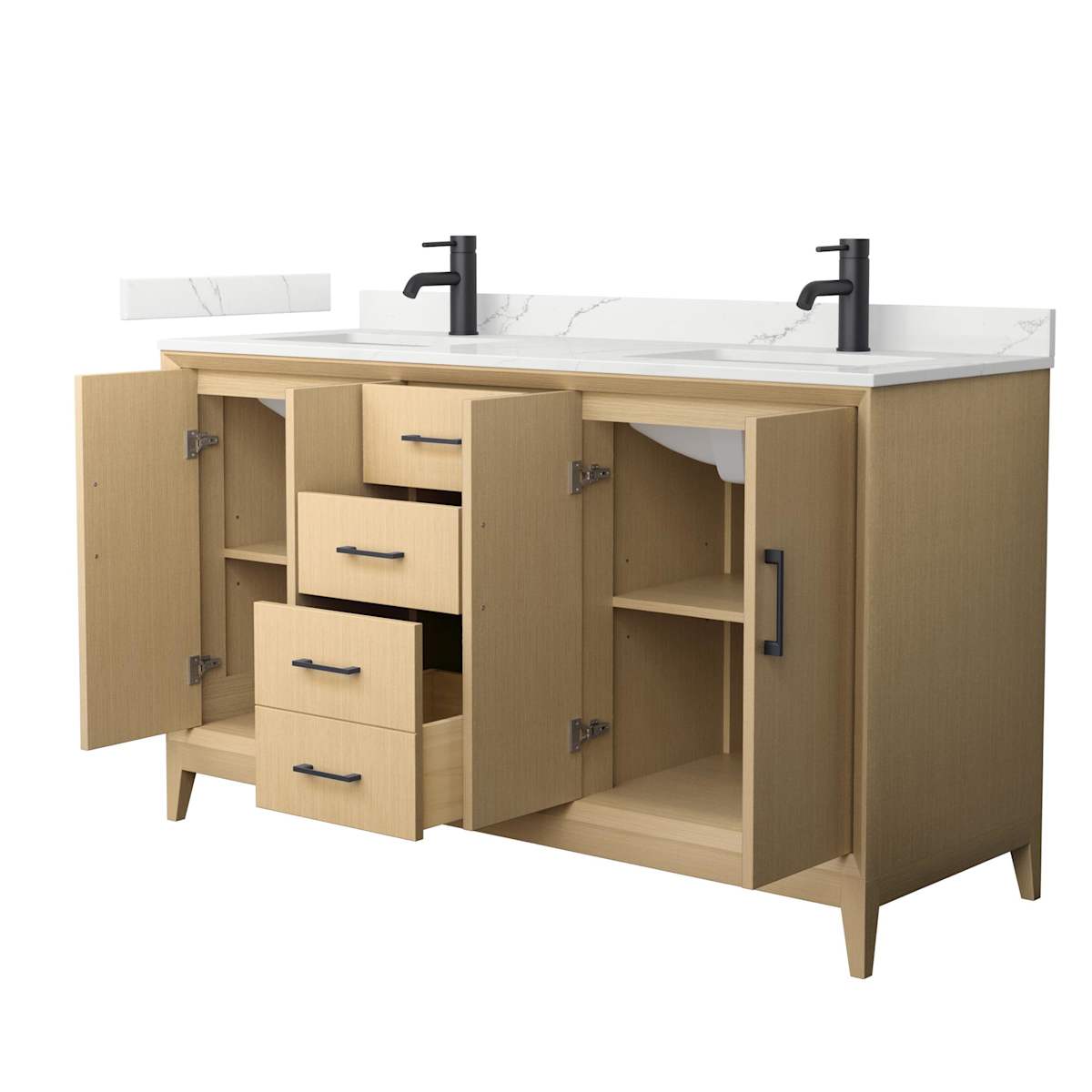 Janna 60" Free Standing Double Basin Vanity Set with Cabinet and Quartz Vanity Top