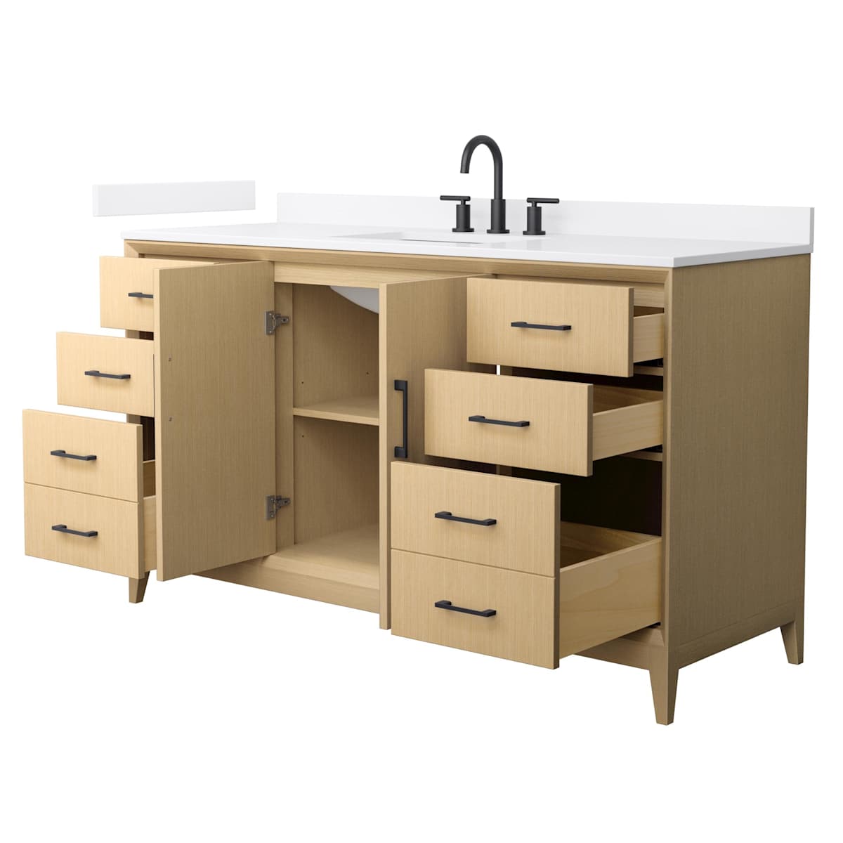 Janna 60" Free Standing Single Basin Vanity Set with Cabinet and Quartz Vanity Top