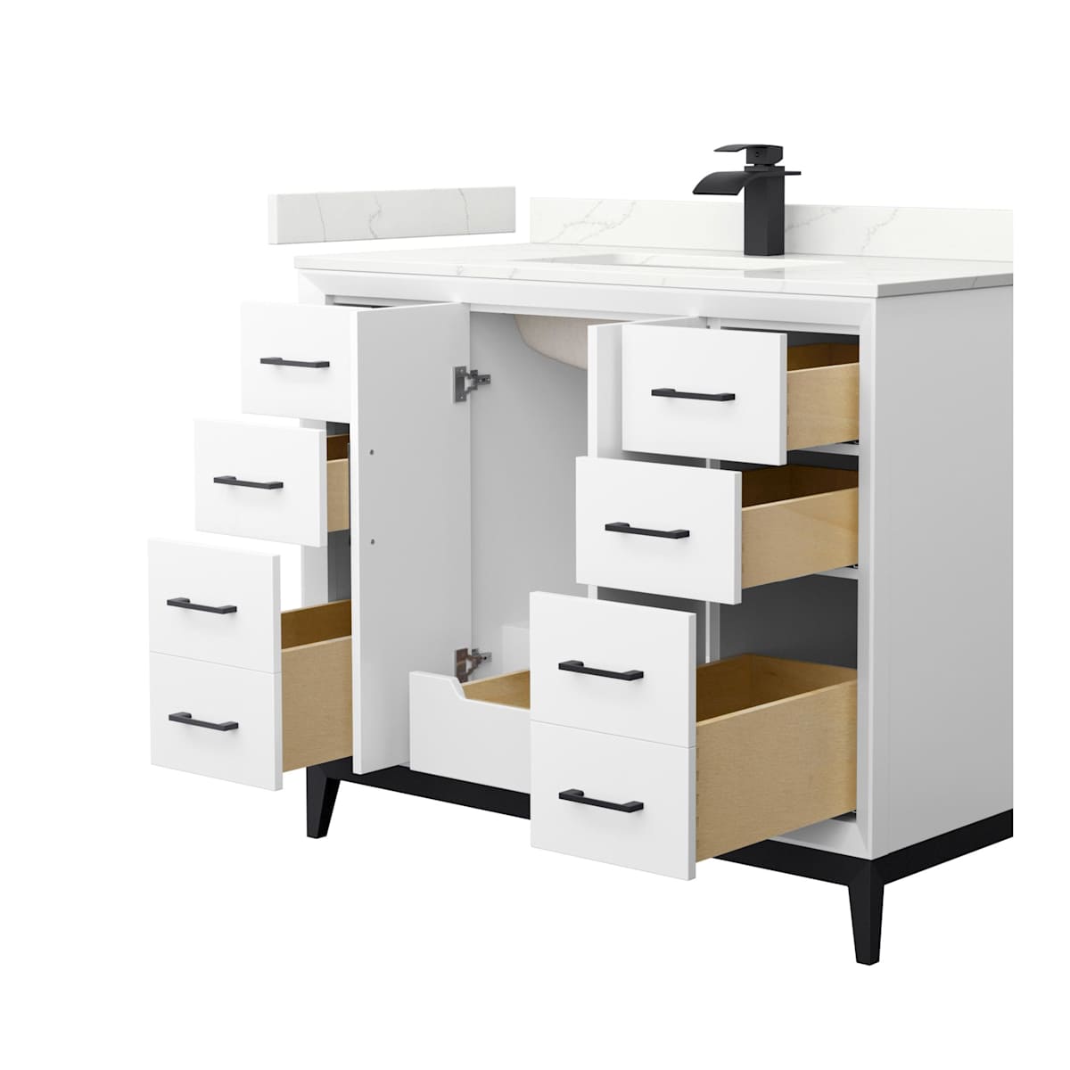 Amici 42" Free Standing Single Basin Vanity Set with Cabinet and Quartz Vanity Top